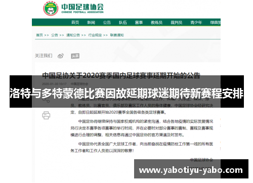 洛特与多特蒙德比赛因故延期球迷期待新赛程安排